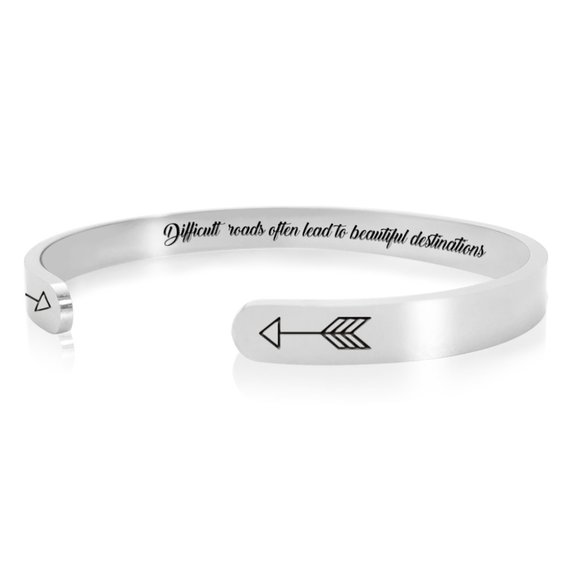 Difficult Roads often lead to Beautiful Destinations - Motivation Bracelet Cuff - Picture 3 of 4